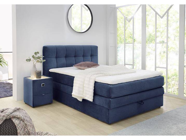 Boxspringbett JOCKENHÖFER GRUPPE Amy , blau (blau 341, 02), L:217cm, Bezug Bett: samtähnlich (100% Polyester), Topper und Matratzenspiegel: 100% Polyester, Komplettbetten, mit Bettkasten und Kaltschaum-Topper, erhältlich in 140 & 180cm Breite, Topseller von Jockenhöfer