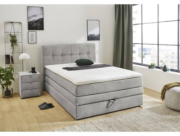 Boxspringbett JOCKENHÖFER GRUPPE Amy , grau (hellgrau 426, 29), L:217cm, Bezug Bett: Cordstoff (100% Polyester), Topper und Matratzenspiegel: 100% Polyester, Komplettbetten, mit Bettkasten und Kaltschaum-Topper, erhältlich in 140 & 180cm Breite, Topseller von Jockenhöfer