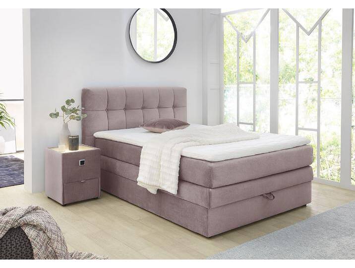Boxspringbett JOCKENHÖFER GRUPPE Amy , rosa (altrosa 341, 05), L:217cm, Bezug Bett: samtähnlich (100% Polyester), Topper und Matratzenspiegel: 100% Polyester, Komplettbetten, mit Bettkasten und Kaltschaum-Topper, erhältlich in 140 & 180cm Breite, Topseller von Jockenhöfer