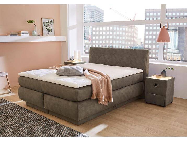 Boxspringbett JOCKENHÖFER GRUPPE Annika , braun (braun 411, 08), Microfaser, Liegefläche B/L: 160cm x 200cm, H3, 7-Zonen-Tonnentaschen-Federkernmatratze, Topper: 100% Polyurethan, Bezug (100% Polyester) abnehmbar und waschbar bis 60u00ba C, Spiegelfläche der Matratze: 100% Polyester, Bettgestell und seitliche Einfassung der Matratzen: Mikrofaser (100% Polyester), Komplettbetten, Boxspringbett, mit Bettkasten und Kaltschaum-Topper von Jockenhöfer