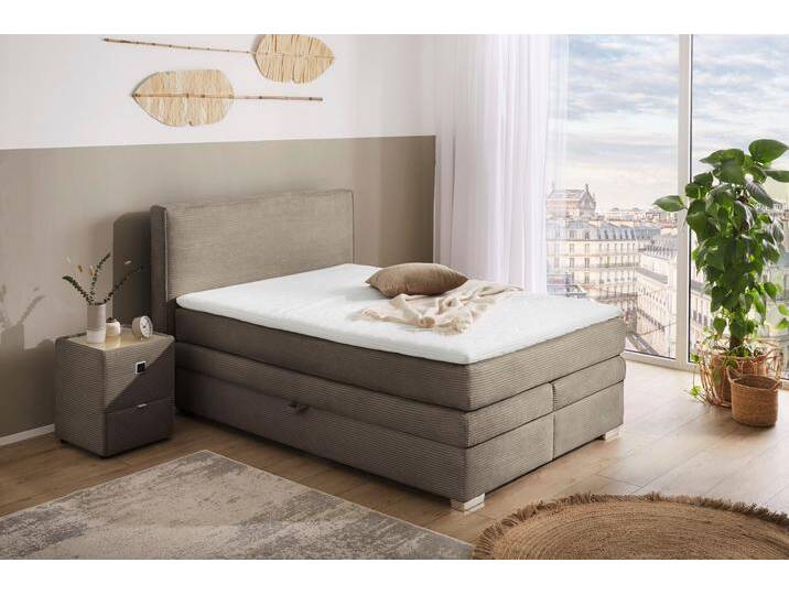 Boxspringbett JOCKENHÖFER GRUPPE Arabella, 2x 70er Boxen mit Stauraum , beige (taupe 426, 18), B:154cm L:217cm, Bezug Bett: Cord (100% Polyester), Topper und Matratzenspiegel: 100% Polyester, Komplettbetten, Wende-Bonell-Federkern-Matratze (H2/H3), inkl. Topper von Jockenhöfer