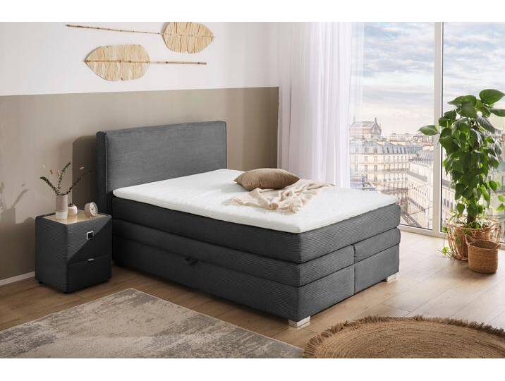 Boxspringbett JOCKENHÖFER GRUPPE Arabella, 2x 70er Boxen mit Stauraum , grau (grau 426, 09), B:154cm L:217cm, Bezug Bett: Cord (100% Polyester);Topper und Matratzenspiegel: 100% Polyester, Komplettbetten, Wende-Bonell-Federkern-Matratze (H2/H3), inkl. Topper, Topseller von Jockenhöfer