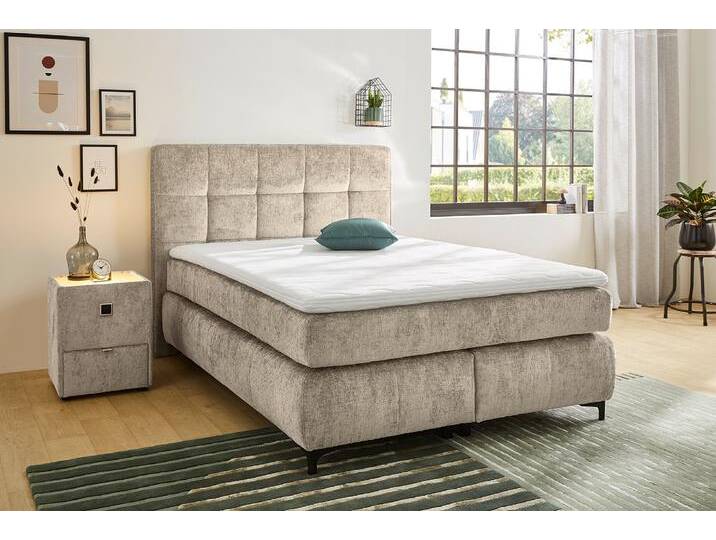 Boxspringbett JOCKENHÖFER GRUPPE Beatrice erhältlich in 140 & 180cm Breite , beige (beige 460, 29), B:153cm L:222cm, Bezug Bett: Microfaser (100% Polyester), Topper und Matratzenspiegel: 100% Polyester, Komplettbetten, 7-Zonen-TTFK-Matratzen und KS-Topper, verschiedene Härtegrade, Topseller von Jockenhöfer
