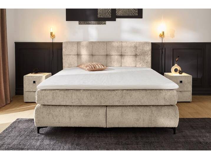 Boxspringbett JOCKENHÖFER GRUPPE Beatrice erhältlich in 140 & 180cm Breite , beige (beige 460, 29), B:193cm L:222cm, Bezug Bett: Microfaser (100% Polyester), Topper und Matratzenspiegel: 100% Polyester, Komplettbetten, 7-Zonen-TTFK-Matratzen und KS-Topper, verschiedene Härtegrade von Jockenhöfer