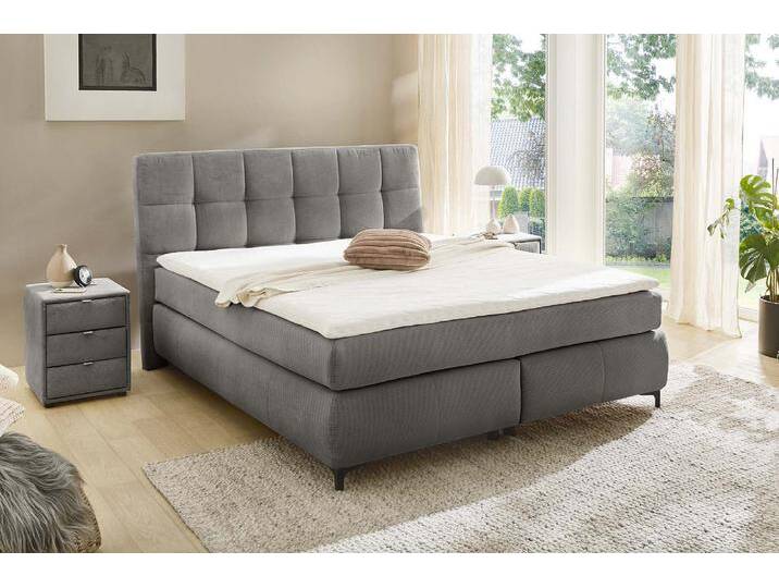 Boxspringbett JOCKENHÖFER GRUPPE Beatrice erhältlich in 140 & 180cm Breite , grau (grau 427, 09), B:193cm L:222cm, Bezug Bett: Feincord (100% Polyester), Topper und Matratzenspiegel: 100% Polyester, Komplettbetten, 7-Zonen-TTFK-Matratzen und KS-Topper, verschiedene Härtegrade von Jockenhöfer