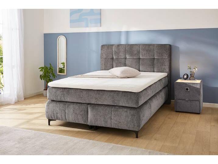 Boxspringbett JOCKENHÖFER GRUPPE Beatrice erhältlich in 140 & 180cm Breite , grau (grau 460, 19), B:153cm L:222cm, Bezug Bett: Microfaser (100% Polyester), Topper und Matratzenspiegel: 100% Polyester, Komplettbetten, 7-Zonen-TTFK-Matratzen und KS-Topper, verschiedene Härtegrade von Jockenhöfer
