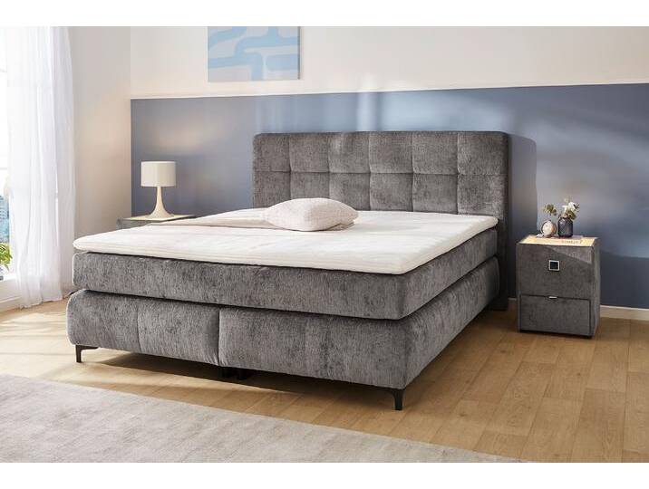 Boxspringbett JOCKENHÖFER GRUPPE Beatrice erhältlich in 140 & 180cm Breite , grau (grau 460, 19), B:193cm L:222cm, Bezug Bett: Microfaser (100% Polyester), Topper und Matratzenspiegel: 100% Polyester, Komplettbetten, 7-Zonen-TTFK-Matratzen und KS-Topper, verschiedene Härtegrade von Jockenhöfer