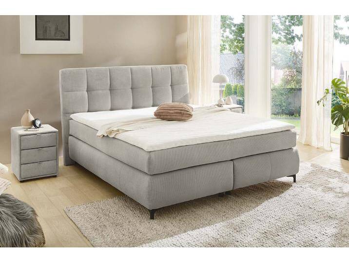 Boxspringbett JOCKENHÖFER GRUPPE Beatrice erhältlich in 140 & 180cm Breite , grau (mittelgrau 427, 19), B:193cm L:222cm, Bezug Bett: Feincord (100% Polyester), Topper und Matratzenspiegel: 100% Polyester, Komplettbetten, 7-Zonen-TTFK-Matratzen und KS-Topper, verschiedene Härtegrade von Jockenhöfer