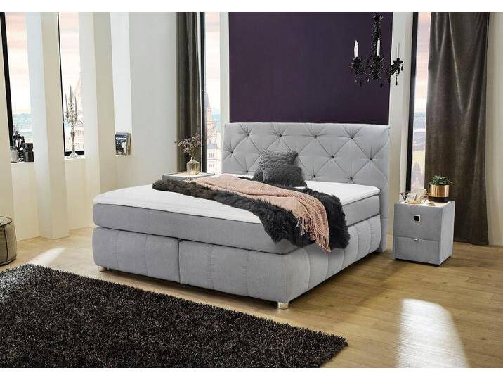 Boxspringbett JOCKENHÖFER GRUPPE Bella erhältlich in 140 & 180cm Breite , grau (hellgrau 485, 29), B:190cm L:226cm, Bettgestell und seitliche Einfassung der Matratzen: Mikrofaser, Samtähnlich (100% Polyester);Topper: 100% Polyurethan, Bezug (100% Polyester) abnehmbar und waschbar bis 60º C;Spiegelfläche der Matratze: 100% Polyester, Komplettbetten, Boxspringbett, mit Kaltschaum-Topper und Rauchglas-Steinen, Topseller von Jockenhöfer