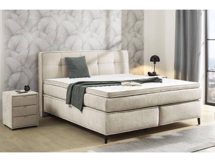 Boxspringbett JOCKENHÖFER GRUPPE Capello , beige 438, 07, B:191cm L:212cm, Bezug Bett: Flachgewebe (100% Polyester), Topper und Matratzenspiegel: 100% Polyester, Komplettbetten, 7-Zonen-TTFK-Matratze, KS-Topper, verschiedene Härtegrade wählbar, Topseller von Jockenhöfer