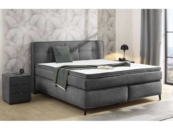 Boxspringbett JOCKENHÖFER GRUPPE Capello , dunkelgrau 438, 09, B:191cm L:212cm, Bezug Bett: Flachgewebe (100% Polyester), Topper und Matratzenspiegel: 100% Polyester, Komplettbetten, 7-Zonen-TTFK-Matratze, KS-Topper, verschiedene Härtegrade wählbar, Topseller von Jockenhöfer