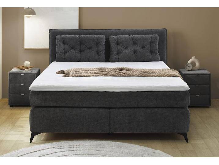 Boxspringbett JOCKENHÖFER GRUPPE Chalet, inklusive Kissen , anthrazit 417, 09, B:193cm L:220cm, Bezug Bett: Chenille (100% Polyester), Topper und Matratzenspiegel: 100% Polyester, Komplettbetten, Wende-Bonell-Federkern-Matratze (H2/H3), PU-Schaum Topper von Jockenhöfer