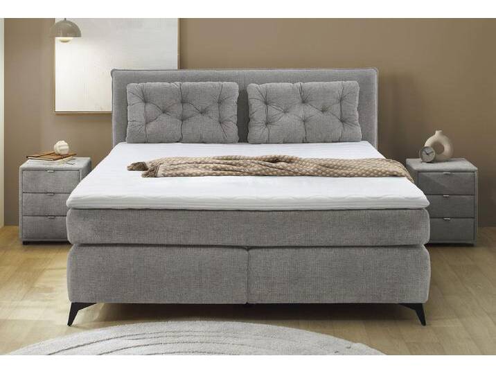 Boxspringbett JOCKENHÖFER GRUPPE Chalet, inklusive Kissen , grau 417, 19, B:193cm L:220cm, Bezug Bett: Chenille (100% Polyester), Topper und Matratzenspiegel: 100% Polyester, Komplettbetten, Wende-Bonell-Federkern-Matratze (H2/H3), PU-Schaum Topper von Jockenhöfer