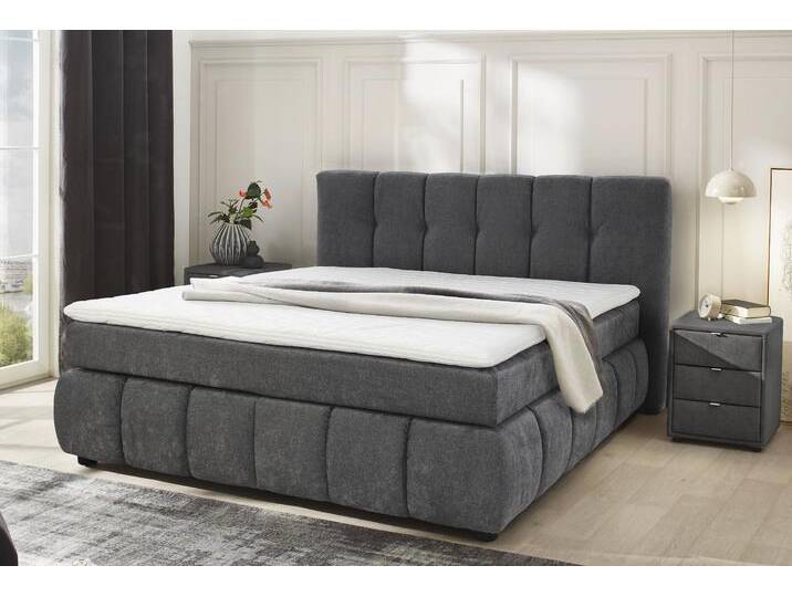 Boxspringbett JOCKENHÖFER GRUPPE Cora , dunkelgrau 438, 09, B:201cm L:219cm, Bezug Bett: Flachgewebe (100% Polyester), Topper und Matratzenspiegel: 100% Polyester, Komplettbetten, Wende-Bonell-Federkern-Matratze (H2/H3), PU-Schaum Topper von Jockenhöfer