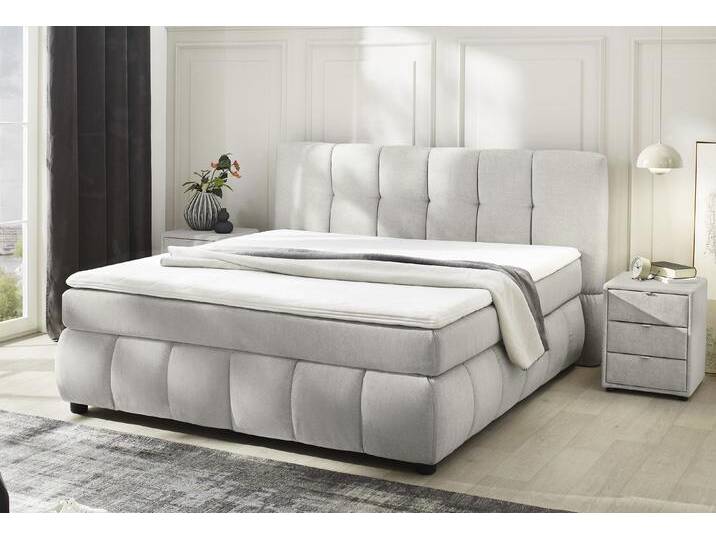 Boxspringbett JOCKENHÖFER GRUPPE Cora , greige 438, 29, B:201cm L:219cm, Bezug Bett: Flachgewebe (100% Polyester), Topper und Matratzenspiegel: 100% Polyester, Komplettbetten, Wende-Bonell-Federkern-Matratze (H2/H3), PU-Schaum Topper von Jockenhöfer