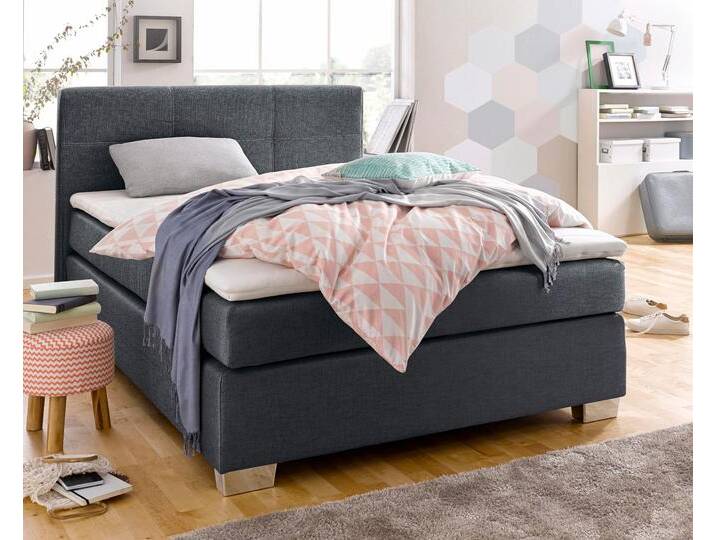 Boxspringbett JOCKENHÖFER GRUPPE Evita , schwarz (schwarz 142, 06), B:187cm L:211cm, Topper: 100% Polyurethan, Bezug (100% Polyester) abnehmbar und waschbar bis 60u00ba C, Bettgestell und seitliche Einfassung der Matratzen: Strukturstoff (57, 7% Polypropylen, 42, 3% Polyester), Spiegelfläche der Matratzen: 100% Polyester, Komplettbetten, Boxspringbett, inkl. Topper und Kissen, erhältlich in 140 & 180cm Breite von Jockenhöfer