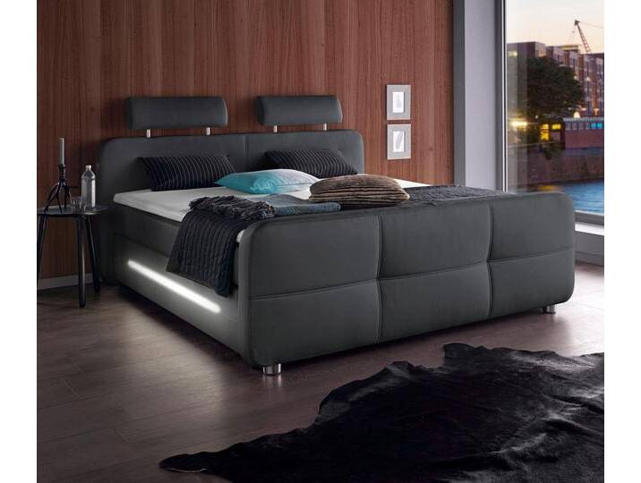 Boxspringbett JOCKENHÖFER GRUPPE Gina , schwarz (schwarz 329, 06), B:192cm L:223cm, Spiegelfläche der Matratzen: 100% Polyester, Topper: 100% Polyurethan, Bezug (100% Polyester) abnehmbar und waschbar bis 60u00ba C, Komplettbetten, Boxspringbett, inkl. Topper und LED-Beleuchtung, erhältlich in der Größe 180x200cm von Jockenhöfer