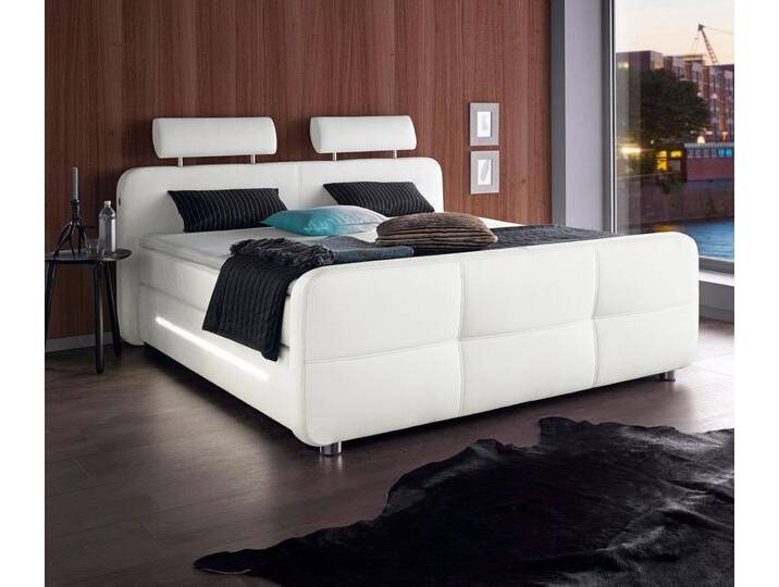 Boxspringbett JOCKENHÖFER GRUPPE Gina , weiß (altweiß 329, 17), B:192cm L:223cm, Spiegelfläche der Matratzen: 100% Polyester, Topper: 100% Polyurethan, Bezug (100% Polyester) abnehmbar und waschbar bis 60u00ba C, Komplettbetten, Boxspringbett, inkl. Topper und LED-Beleuchtung, erhältlich in der Größe 180x200cm von Jockenhöfer