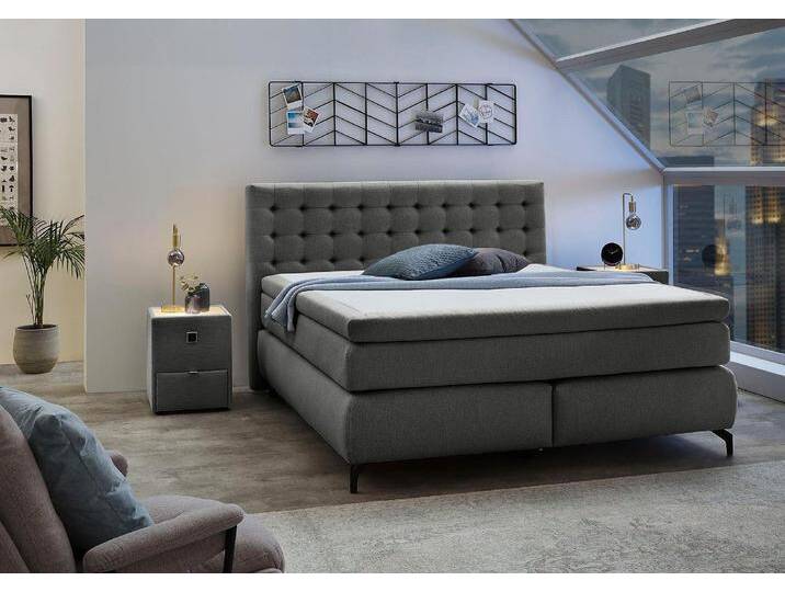 Boxspringbett JOCKENHÖFER GRUPPE Jessica inklusive 9cm Kaltschaum-Topper , grau (dunkelgrau 474, 29), B:192cm L:214cm, Bezug Bett: 100% Polyester, Topper und Matratzenspiegel: 100% Polyester, Komplettbetten, Boxspringbett, und 7-Zonen-TTFK-Matratze (H3,H3/H4 oder H4), Liegefläche 180x200cm von Jockenhöfer