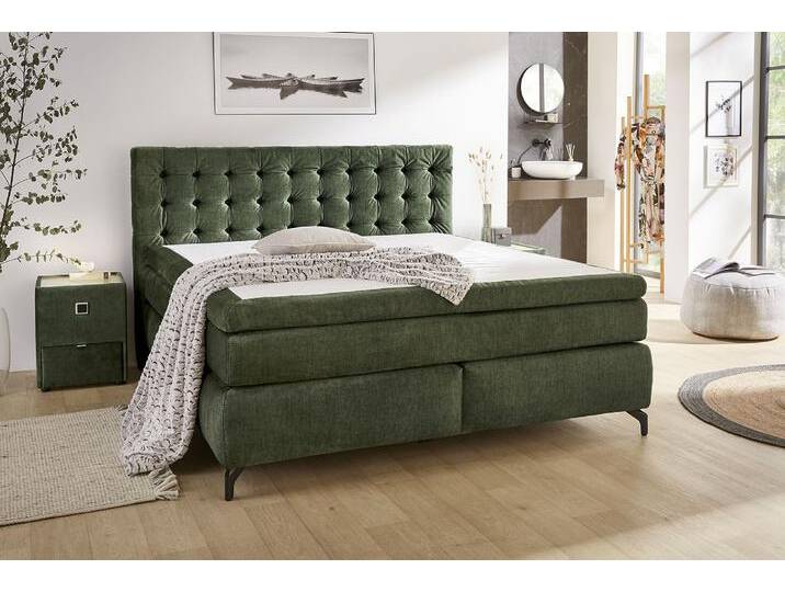 Boxspringbett JOCKENHÖFER GRUPPE Jessica inklusive 9cm Kaltschaum-Topper , grün (dunkelgrün 423, 03), B:192cm L:214cm, Bezug Bett: 100% Polyester, Topper und Matratzenspiegel: 100% Polyester, Komplettbetten, Boxspringbett, und 7-Zonen-TTFK-Matratze (H3,H3/H4 oder H4), Liegefläche 180x200cm von Jockenhöfer