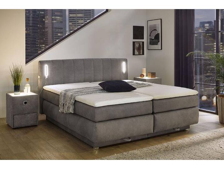 Boxspringbett JOCKENHÖFER GRUPPE Kati erhältlich in der Größe 180x200cm , grau (grau 415, 19), B:191cm L:215cm, Bezug Bett: Mictrofaser (100% Polyester), Topper und Matratzenspiegel: 100% Polyester, Komplettbetten, Boxspringbett, mit Topper, Bettkasten und höhenvariablen Kopfteil (96 cm - 108 cm), Topseller von Jockenhöfer