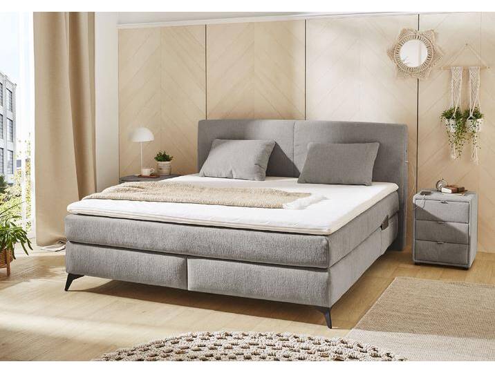 Boxspringbett JOCKENHÖFER GRUPPE Kira in den Breiten 160x200 & 180x200cm , grau (grau 444, 19), B:193cm L:216cm, Bezug Bett: Microfaser (100% Polyester);Topper und Matratzenspiegel: 100% Polyester, Komplettbetten, inkl. LED-Bel., USB-Ladeports, 7-Zonen-Matr., Topper, div. Härtegrade von Jockenhöfer