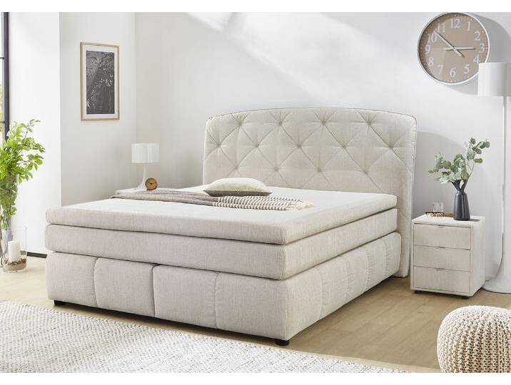 Boxspringbett JOCKENHÖFER GRUPPE Mila erhältlich in der Größe 180x200cm , grau (beige 444, 17), B:197cm L:221cm, Bezug Bett: Microfaser (100% Polyester), Topper und Matratzenspiegel: 100% Polyester, Komplettbetten, Boxspringbett, Kaltschaumtopper, 7-Zonen-TTFK-Matratze, mehrere Härtegrade wählbar von Jockenhöfer