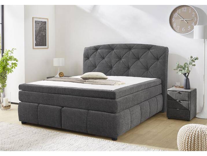 Boxspringbett JOCKENHÖFER GRUPPE Mila erhältlich in der Größe 180x200cm , grau (dunkelgrau 444, 09), B:197cm L:221cm, Bezug Bett: Microfaser (100% Polyester), Topper und Matratzenspiegel: 100% Polyester, Komplettbetten, Boxspringbett, Kaltschaumtopper, 7-Zonen-TTFK-Matratze, mehrere Härtegrade wählbar von Jockenhöfer