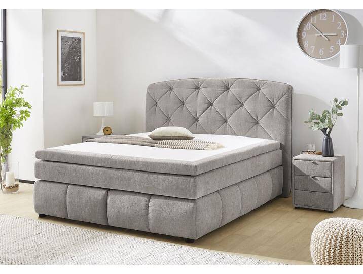 Boxspringbett JOCKENHÖFER GRUPPE Mila erhältlich in der Größe 180x200cm , grau (grau 444, 19), B:197cm L:221cm, Bezug Bett: Microfaser (100% Polyester), Topper und Matratzenspiegel: 100% Polyester, Komplettbetten, Boxspringbett, Kaltschaumtopper, 7-Zonen-TTFK-Matratze, mehrere Härtegrade wählbar von Jockenhöfer