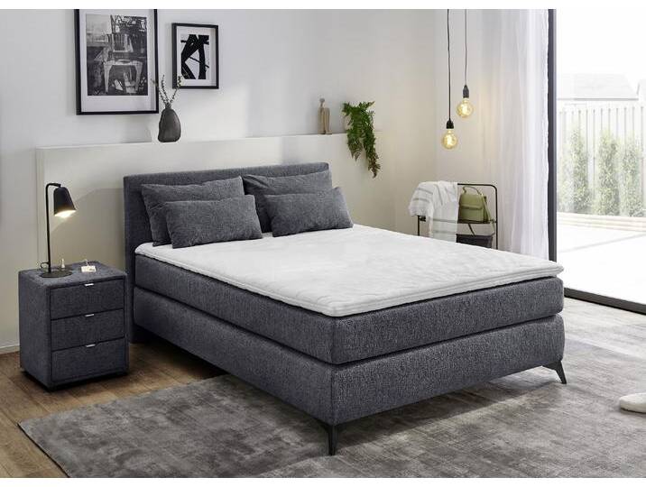 Boxspringbett JOCKENHÖFER GRUPPE Paulina, inkl. Topper und Kissen, Härtegrade wählbar , anthrazit 417, 09, B:144cm L:209cm, Bezug Bett: Chenille (100% Polyester), Topper und Matratzenspiegel: 100% Polyester, Komplettbetten, 140x200 cm oder 180x200cm, Topseller von Jockenhöfer