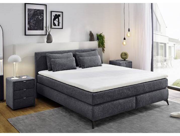 Boxspringbett JOCKENHÖFER GRUPPE Paulina, inkl. Topper und Kissen, Härtegrade wählbar , anthrazit 417, 09, B:184cm L:209cm, Bezug Bett: Chenille (100% Polyester), Topper und Matratzenspiegel: 100% Polyester, Komplettbetten, 140x200 cm oder 180x200cm von Jockenhöfer