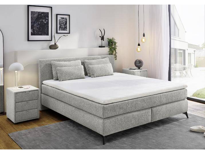 Boxspringbett JOCKENHÖFER GRUPPE Paulina, inkl. Topper und Kissen, Härtegrade wählbar , grau 417, 19, B:184cm L:209cm, Bezug Bett: Chenille (100% Polyester), Topper und Matratzenspiegel: 100% Polyester, Komplettbetten, 140x200 cm oder 180x200cm von Jockenhöfer