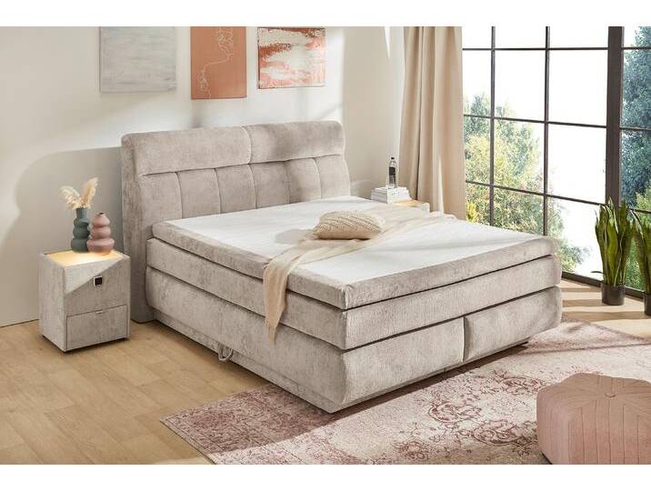 Boxspringbett JOCKENHÖFER GRUPPE Queen, inklusive Strauraum/Bettkasten , beige (beige, grau 460, 29), B:195cm L:230cm, Bezug Bett: Chenille (100% Polyester), Topper und Matratzenspiegel: 100% Polyester, Komplettbetten, 7-Zonen-TTFK-Matratze, KS-Topper, verschiedene Härtegrade wählbar von Jockenhöfer