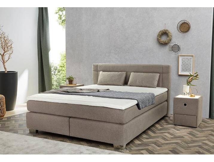 Boxspringbett JOCKENHÖFER GRUPPE Romana, inkl. 7-Zonen-TTFK-Matratze , braun (hellbraun 493, 18), B:190cm L:212cm, Spiegelfläche der Matratze: 100% Polyester, Bettgestell und seitliche Einfassung der Matratzen: Microfaser, 100% Polyester, Topper: 100% Polyurethan, Bezug (100% Polyester) abnehmbar und waschbar bis 60u00ba C, Komplettbetten, Boxspringbett, KS-Topper, verschiedene Härtegrade und Bettbreiten wählbar von Jockenhöfer