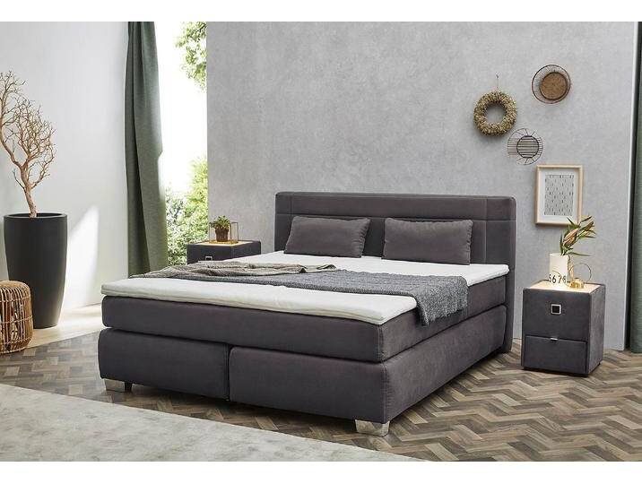 Boxspringbett JOCKENHÖFER GRUPPE Romana, inkl. 7-Zonen-TTFK-Matratze , grau (dunkelgrau 493, 19), B:190cm L:212cm, Spiegelfläche der Matratze: 100% Polyester, Bettgestell und seitliche Einfassung der Matratzen: Microfaser, 100% Polyester, Topper: 100% Polyurethan, Bezug (100% Polyester) abnehmbar und waschbar bis 60u00ba C, Komplettbetten, Boxspringbett, KS-Topper, verschiedene Härtegrade und Bettbreiten wählbar von Jockenhöfer