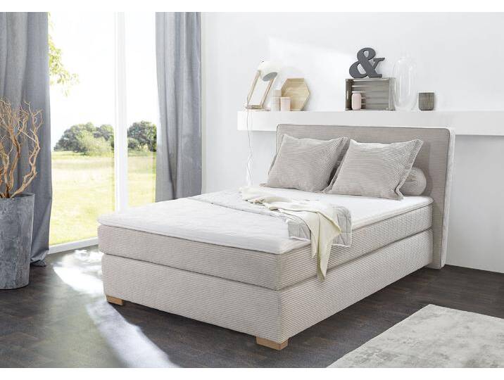 Boxspringbett JOCKENHÖFER GRUPPE Romy erhältlich in 140 & 180cm Breite , beige (greige 426, 17), B:156cm L:213cm, Bezug Bett: Microfaser (100% Polyester), Topper und Matratzenspiegel: 100% Polyester, Komplettbetten, Boxspringbett, Cordstoff, 7-Zonen-TTFK-Matratze, KS-Topper, Echtholzfüße von Jockenhöfer