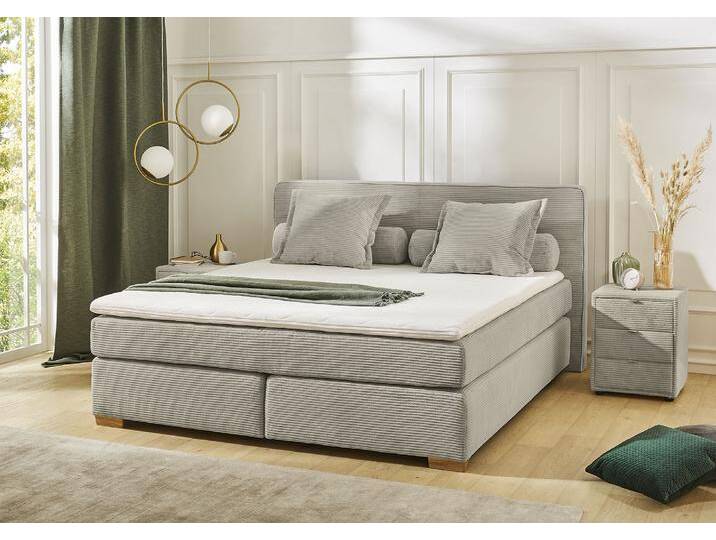 Boxspringbett JOCKENHÖFER GRUPPE Romy erhältlich in 140 & 180cm Breite , beige (greige 426, 17), B:196cm L:213cm, Bezug Bett: Microfaser (100% Polyester), Topper und Matratzenspiegel: 100% Polyester, Komplettbetten, Boxspringbett, Cordstoff, 7-Zonen-TTFK-Matratze, KS-Topper, Echtholzfüße, Topseller von Jockenhöfer