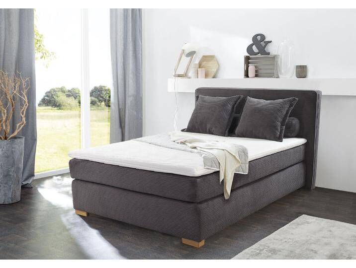 Boxspringbett JOCKENHÖFER GRUPPE Romy erhältlich in 140 & 180cm Breite , grau (grau 426, 09), B:156cm L:213cm, Bezug Bett: Microfaser (100% Polyester), Topper und Matratzenspiegel: 100% Polyester, Komplettbetten, Boxspringbett, Cordstoff, 7-Zonen-TTFK-Matratze, KS-Topper, Echtholzfüße von Jockenhöfer