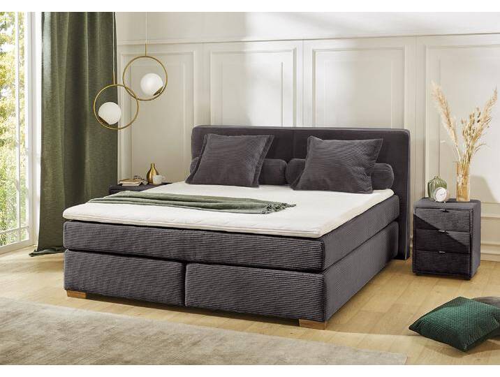 Boxspringbett JOCKENHÖFER GRUPPE Romy erhältlich in 140 & 180cm Breite , grau (grau 426, 09), B:196cm L:213cm, Bezug Bett: Microfaser (100% Polyester), Topper und Matratzenspiegel: 100% Polyester, Komplettbetten, Boxspringbett, Cordstoff, 7-Zonen-TTFK-Matratze, KS-Topper, Echtholzfüße, Topseller von Jockenhöfer