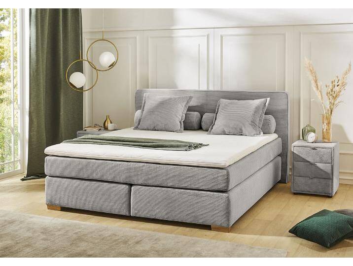 Boxspringbett JOCKENHÖFER GRUPPE Romy erhältlich in 140 & 180cm Breite , grau (hellgrau 426, 29), B:196cm L:213cm, Bezug Bett: Microfaser (100% Polyester), Topper und Matratzenspiegel: 100% Polyester, Komplettbetten, Boxspringbett, Cordstoff, 7-Zonen-TTFK-Matratze, KS-Topper, Echtholzfüße von Jockenhöfer