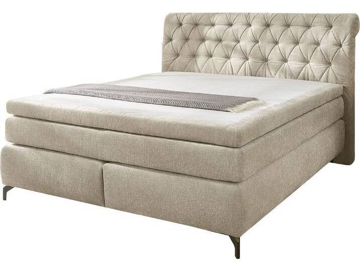 Boxspringbett JOCKENHÖFER GRUPPE Scarlett mit einer hochwertigen 7-Zonen-Tonnentaschenfederkernmatratze , beige (beige, grau 460, 29), B:192cm L:230cm, Bezug Bett: Microfaser (100% Polyester), Topper und Matratzenspiegel: 100% Polyester, Komplettbetten, und einem 9cm Kaltschaum-Topper von Jockenhöfer