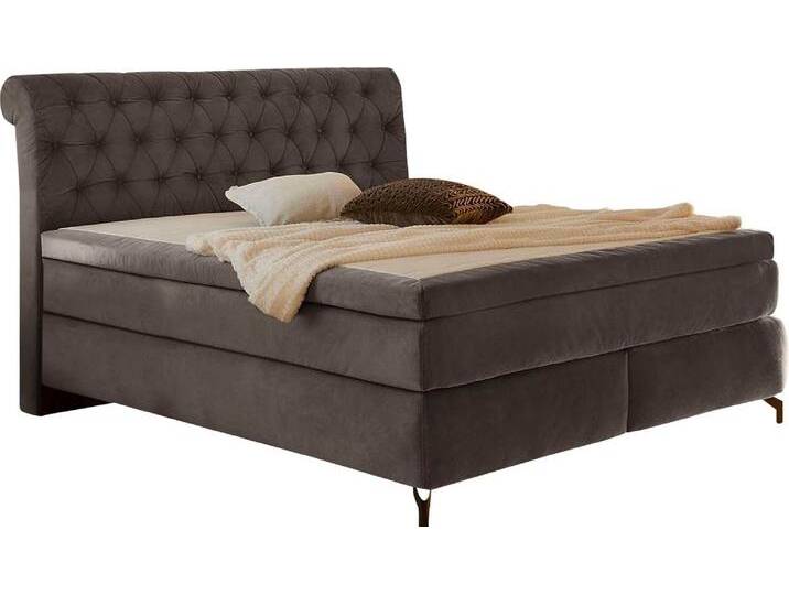 Boxspringbett JOCKENHÖFER GRUPPE Scarlett mit einer hochwertigen 7-Zonen-Tonnentaschenfederkernmatratze , grau (grau 372, 09), B:192cm L:230cm, Bezug Bett: samtähnlich (100% Polyester), Topper und Matratzenspiegel: 100% Polyester, Komplettbetten, und einem 9cm Kaltschaum-Topper von Jockenhöfer