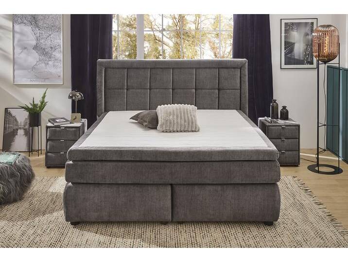 Boxspringbett JOCKENHÖFER GRUPPE Sophia inklusive 9cm Kaltschaumtopper , grau (grau 423, 09), B:197cm L:217cm, Bezug Bett: Velourartig (100% Polyester), Topper und Matratzenspiegel: 100% Polyester, Komplettbetten, Boxspringbett, und 7-Zonen-TTFK-Matratze (H3,H3/H4 oder H4) von Jockenhöfer