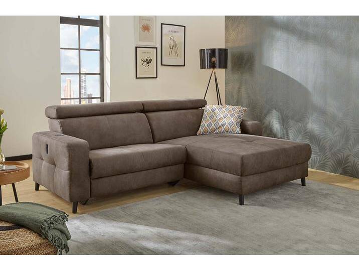 Ecksofa JOCKENHÖFER GRUPPE Doppio L-Form mit elektromotorischer Relaxfunktion und , braun (dunkelbraun), B:247cm T:100cm, Korpus: 100% Polyester, Kissen: 80% Polyester, 20% Baumwolle, Sofas, induktiver Lademöglichkeit + USB-A Ladeport, verstellbare Kopfstützen, Topseller von Jockenhöfer