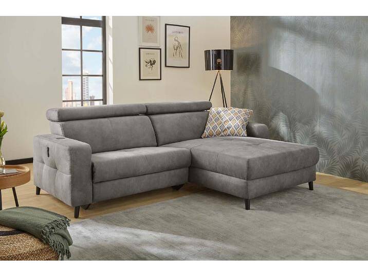 Ecksofa JOCKENHÖFER GRUPPE Doppio L-Form mit elektromotorischer Relaxfunktion und , grau, B:247cm T:100cm, Korpus: 100% Polyester, Kissen: 80% Polyester, 20% Baumwolle, Sofas, induktiver Lademöglichkeit + USB-A Ladeport, verstellbare Kopfstützen von Jockenhöfer