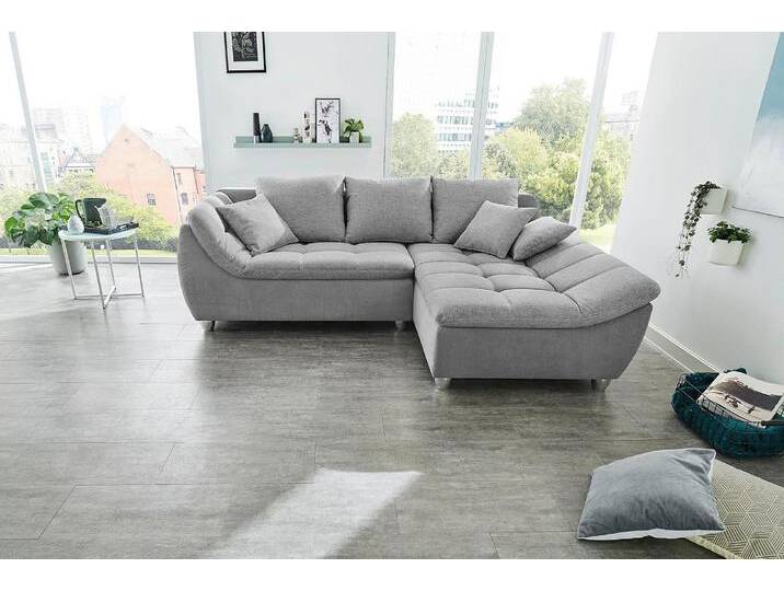 Ecksofa JOCKENHÖFER GRUPPE Genua L-Form , grau (grau, hellgrau), B:250cm H:92cm T:179cm, Korpus: 100% Polyester, Zierkissen: 100% Polyester, Sofas, Ottomane links oder rechts montierbar, 3 lose Rücken- und 2 Zierkissen, Topseller von Jockenhöfer