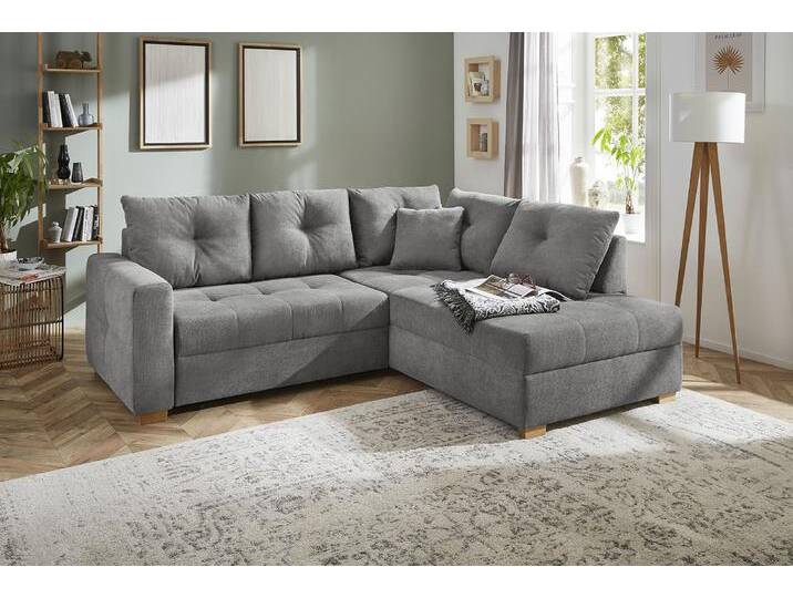Ecksofa JOCKENHÖFER GRUPPE Heidelberg L-Form , grau (dunkelgrau), B:228cm T:99cm, Korpus: 100% Polyester;Kissen: 100% Polyester, Sofas, inklusive Bettfunktion, Bettkasten, Ottomane links oder rechts von Jockenhöfer