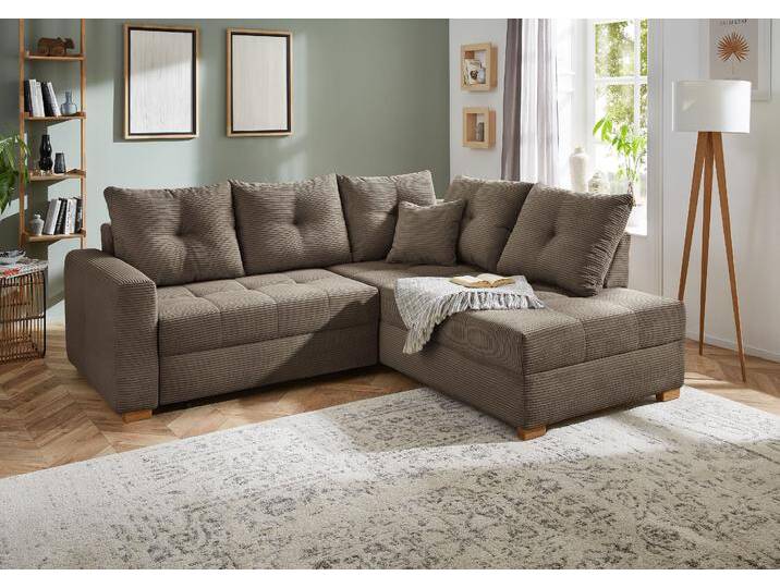 Ecksofa JOCKENHÖFER GRUPPE Heidelberg L-Form , grau (taupe), B:228cm T:99cm, Korpus: 100% Polyester;Kissen: 100% Polyester, Sofas, inklusive Bettfunktion, Bettkasten, Ottomane links oder rechts von Jockenhöfer