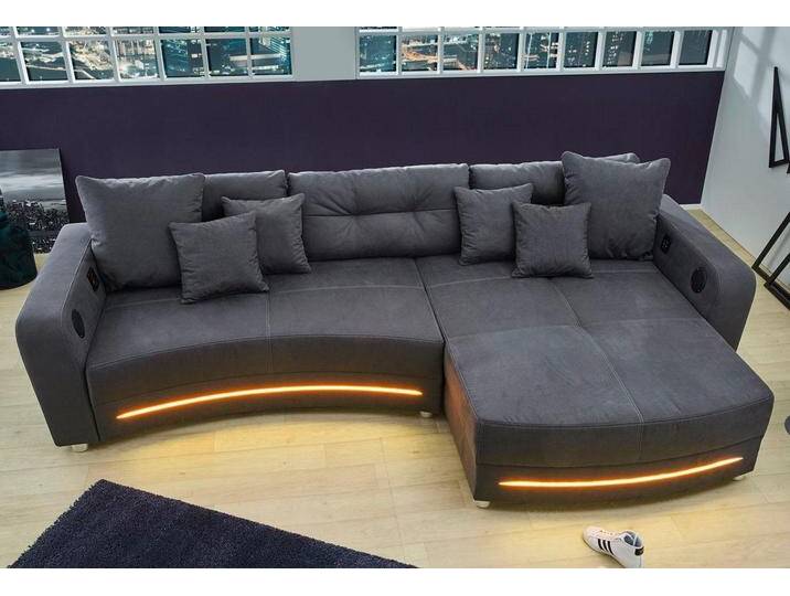 Ecksofa JOCKENHÖFER GRUPPE Laredo L-Form , grau (dunkelgrau), B:322cm H:88cm T:120cm, Kunstleder Softlux / Luxus-Microfaser ( 100% Polyester), Luxus-Microfaser (100% Polyester), Sofas, inklusive RGB-LED-Beleuchtung und Bluetooth-Soundsystem, Topseller von Jockenhöfer