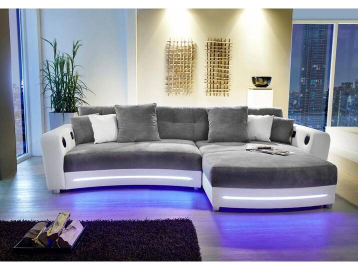 Ecksofa JOCKENHÖFER GRUPPE Laredo L-Form , grau (weiß, grau), B:322cm H:88cm T:120cm, Kunstleder Softlux / Luxus-Microfaser ( 100% Polyester), Luxus-Microfaser (100% Polyester), Sofas, inklusive RGB-LED-Beleuchtung und Bluetooth-Soundsystem, Topseller von Jockenhöfer